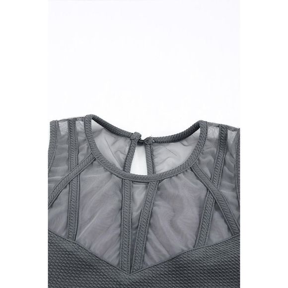 Azura Exchange  Gray Strappy Mesh Splicing Ribbed Tank Top - Picture 7 of 14